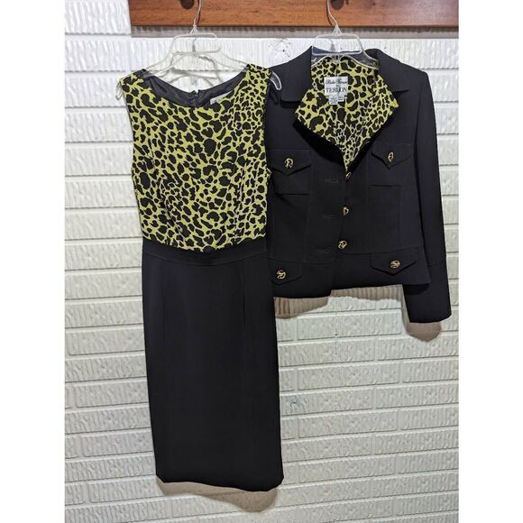 Rickie Freeman for Terri Jon Women's Size 4 Black Leopard Silk 2 Piece Dress - Picture 2 of 9